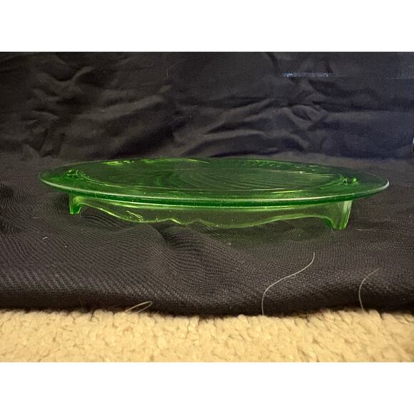 Vintage Anchor Hocking Spiral Green Uranium Glass Footed Cake Plate Stand 10" - Picture 4 of 10